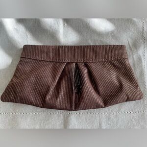 Lauren Merkin Elegant Brown and Gold Striped Clutch